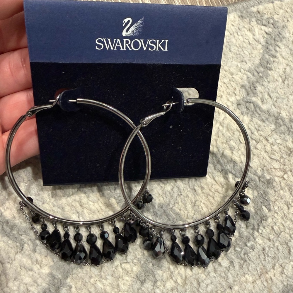 SWAROVSKI EARRINGS Hematite Dark Silver HOOPS